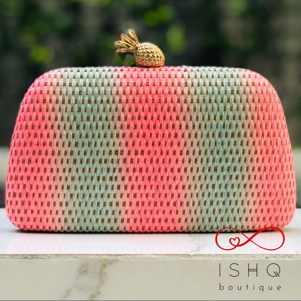 Nalani, Rattan hand woven Clutch, Wicker straw Bag